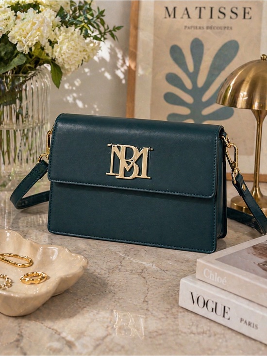 Badgley Mischka Handbags - MWT Badgley Mischka Blue Teal Vegan Leather Crossbody Silver Monogram & Trim